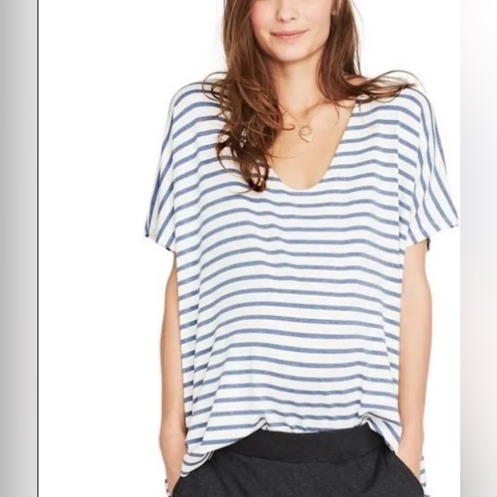 Hatch Maternity The Perfect Vee Blue and White Striped V-Neck Shirt